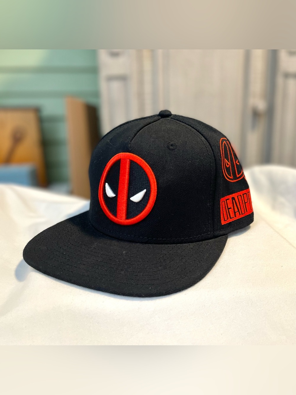 MARVEL Comics DEADPOOL Baseball Cap/Hat-Red & Black-Snap-Back-Writing All~Over
